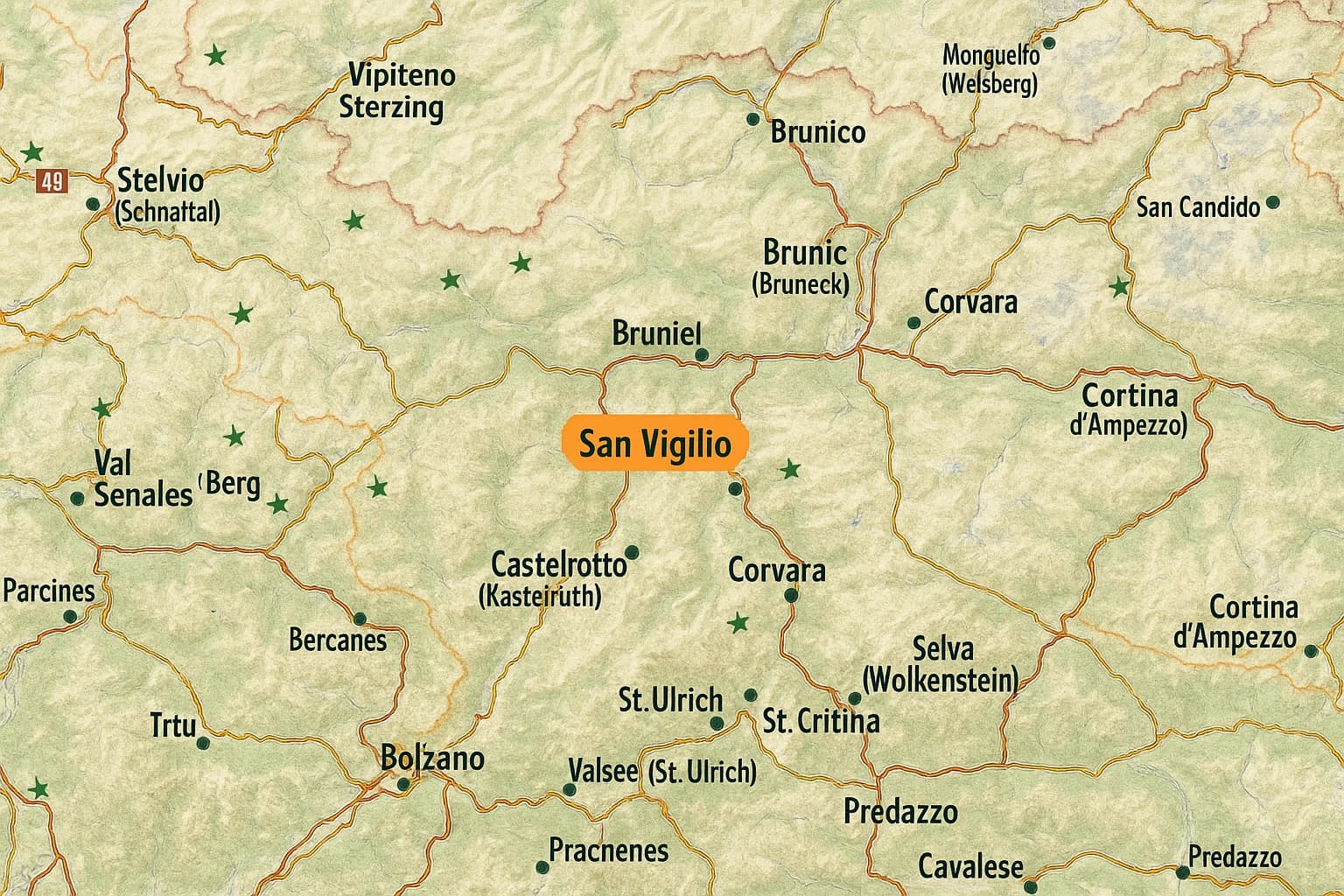 Mappa di San Vigilio di Marebbe — Strada Plan de Corones